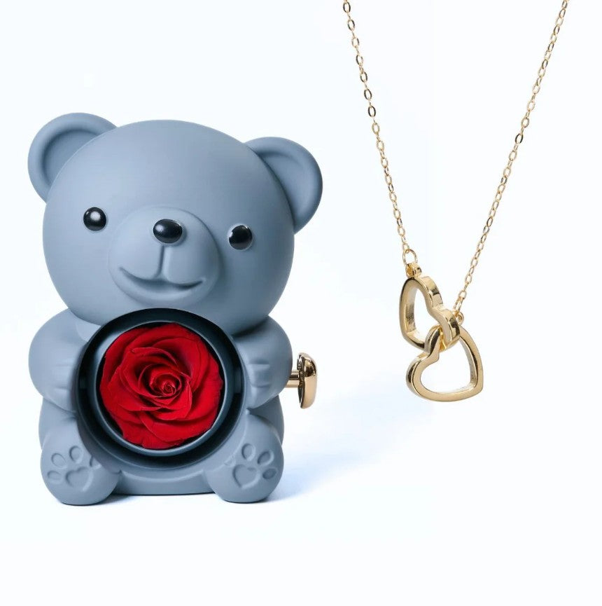 LuxeTeddy™️ mit wendbarer ewiger Rose und Halskette