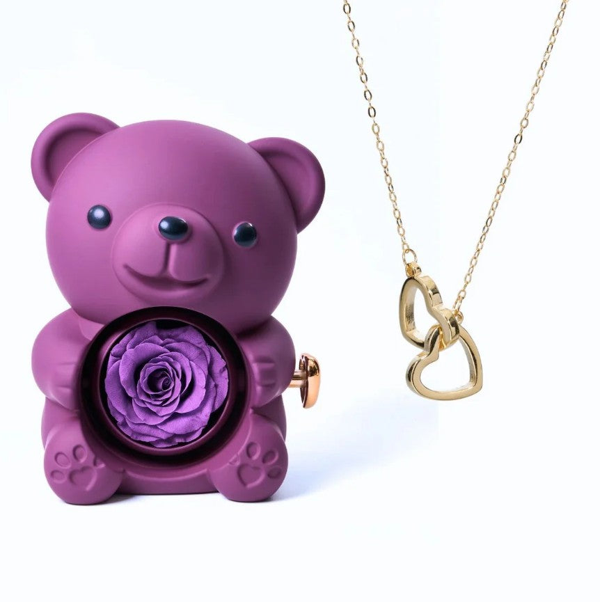 LuxeTeddy™️ mit wendbarer ewiger Rose und Halskette