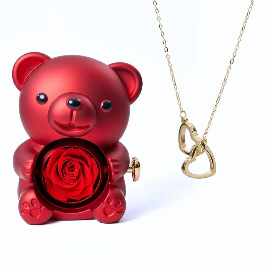 LuxeTeddy™️ mit wendbarer ewiger Rose und Halskette